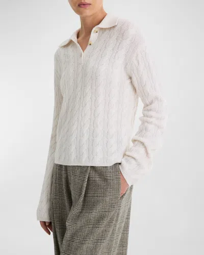 Vince Wool And Cashmere Cable-knit Polo Sweater In Off White