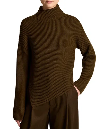 Vince Wool & Cashmere Draped Rib Shawl Sweater In Green