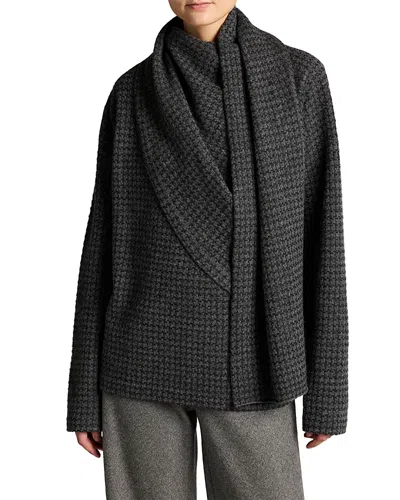 Vince Wool & Cashmere Draped Scarf Houndstooth Sweater In Gray