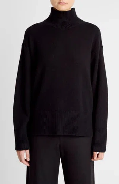 Vince Wool & Cashmere Mock Neck Tunic Sweater In Black