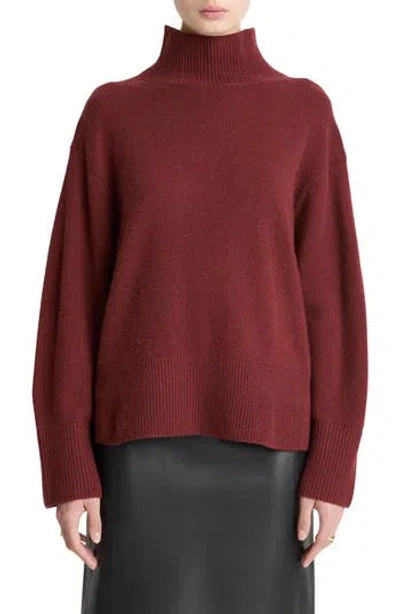 Vince Wool & Cashmere Mock Neck Tunic Sweater In Bordeaux