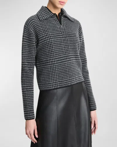 Vince Wool And Cashmere Plaid Half-zip Sweater In Heather Smoke/black Combo