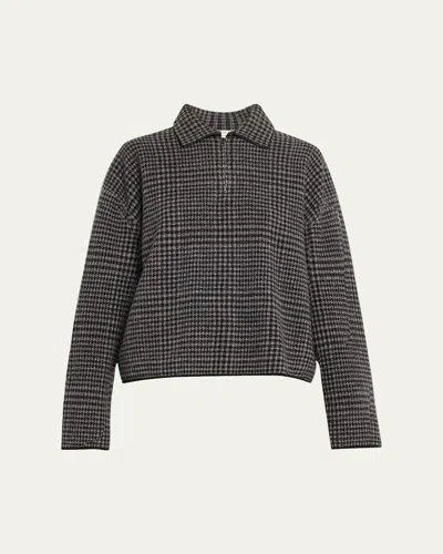 Vince Wool And Cashmere Plaid Half-zip Sweater In H Smokeblack Combo