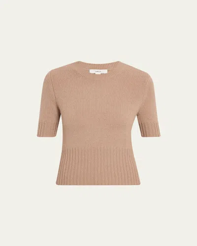 Vince Wool & Cashmere Short-sleeve Sweater In Brown