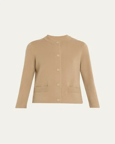 Vince Wool And Cashmere Shrunken Snap Cardigan In Brown