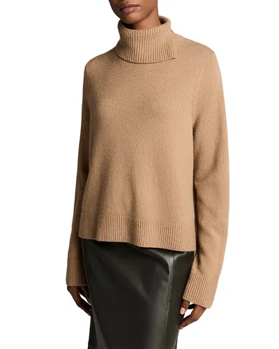 Vince Wool & Cashmere Swing Turtleneck Slit Sweater In Brown
