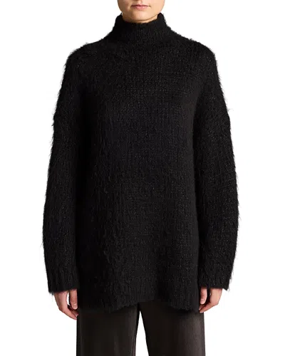 Vince Wool & Cotton Oversized Brushed Mock Neck Sweater In Black