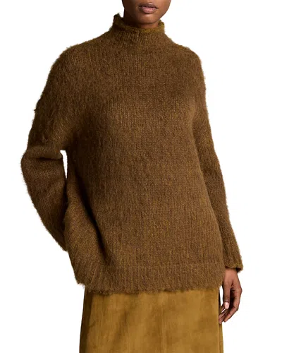 Vince Mock Turtleneck Brushed Wool-blend Oversized Sweater In Brown
