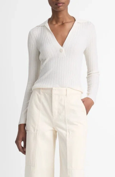 Vince Snap Wool & Silk-blend Polo Shirt In White