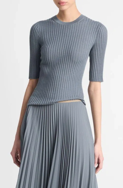 Vince Wool & Silk Blend Rib Sweater In Lake Stone