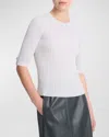 Vince Snap Elbow-sleeve Top In Off White/salt Glass