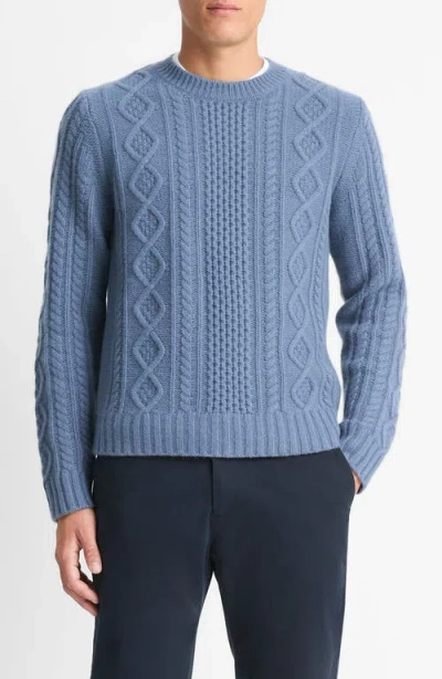 Vince Aran Cable Knit Crewneck Sweater In Light Belluga Blue