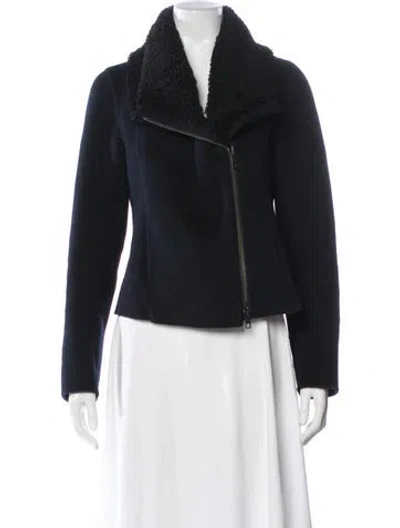 Pre-owned Vince Wool Biker Jacket In Blue