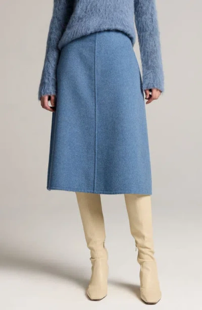 Vince Splitable A Line Midi Skirt In Blue