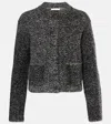 Vince Herringbone Textured Wool Blend Crop Jacket In Black