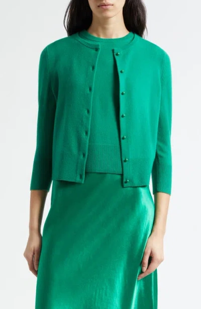 Vince Wool Blend Crewneck Cardigan In Green