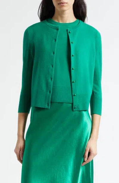 Vince Wool Blend Crewneck Cardigan In Green