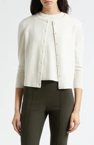 Vince Wool Blend Crewneck Cardigan In Neutral