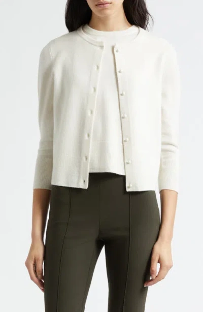 Vince Wool Blend Crewneck Cardigan In White