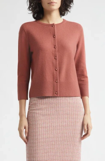Vince Wool Blend Crewneck Cardigan In Red