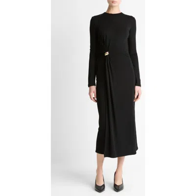 Vince Wool Blend Drape Midi Dress In Black