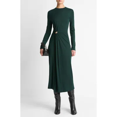 Vince Wool Blend Drape Midi Dress In Green