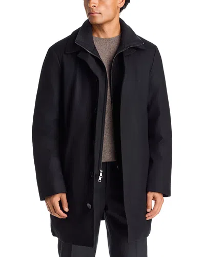 Vince Wool Blend Flannel Down Car Coat & Removable Bib In Black