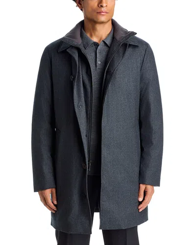 Vince Wool Blend Flannel Down Car Coat & Removable Bib In Blue