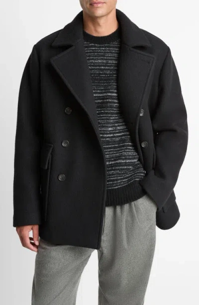 Vince Wool Blend Peacoat In Black