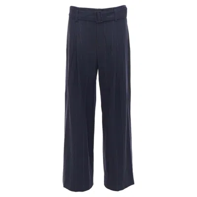Vince Wool Blend Pinstripe Belted Wide Leg Trousers In Coastal Blue