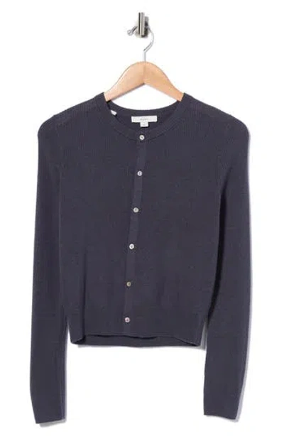 Vince Wool Blend Ribbed Cardigan In Dark Water