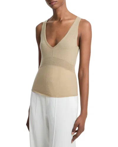 Vince Wool-blend Ribbed V-neck Tank In Brown