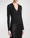 Vince Ribbed Polo Top In Black