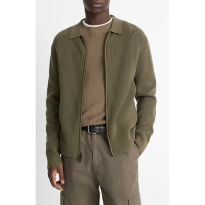 Vince Wool Blend Zip Cardigan In Olive Leaf