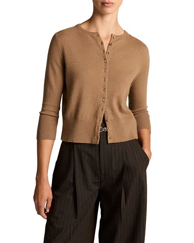 Vince Wool Cashmere Blend Crewneck Cardigan In Brown