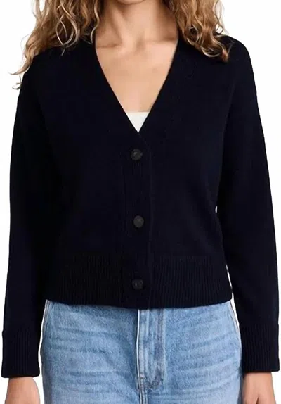 Vince Wool Cashmere Boxy Cardigan In Black In Blue