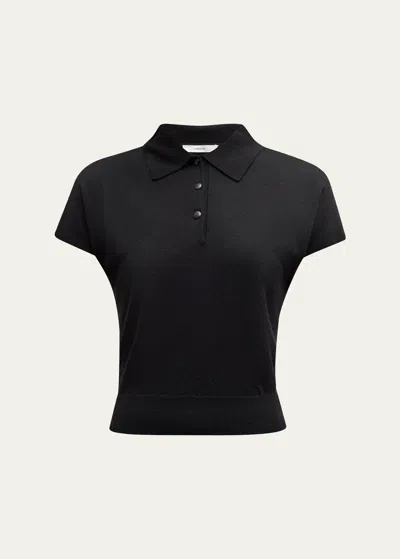VINCE WOOL CASHMERE CAP-SLEEVE POLO TOP