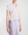 Vince Wool Cashmere Cap-sleeve Polo Top In Peony