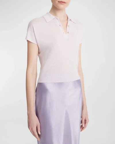 Vince Wool Cashmere Cap-sleeve Polo Top In Peony