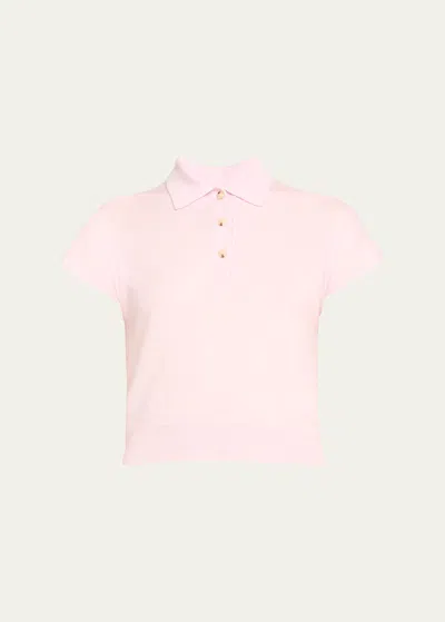 Vince Wool Cashmere Cap-sleeve Polo Top In Pink