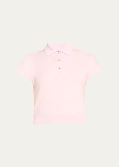 Vince Wool Cashmere Cap-sleeve Polo Top In Peony