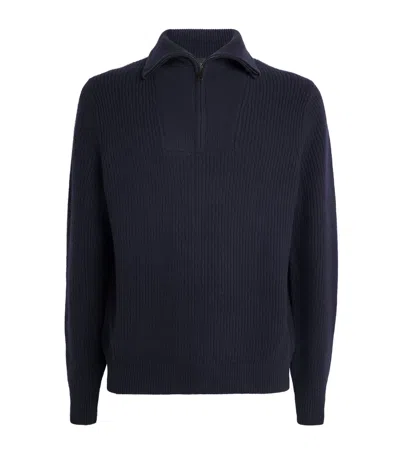 Vince Wool-cashmere Heirloom Shaker Quarter-zip Sweater In Blue