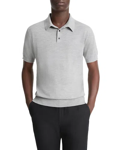 Vince Wool Cashmere Short Sleeve Polo Shirt In Heather Grey