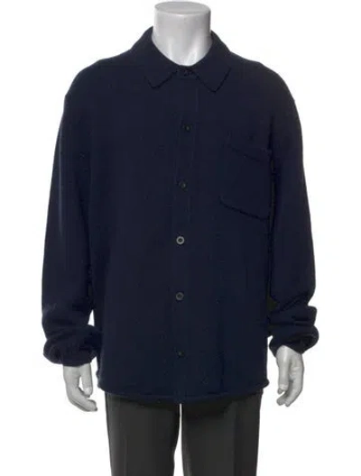 Pre-owned Vince Wool Collar Cardigan W/ Tags In Blue
