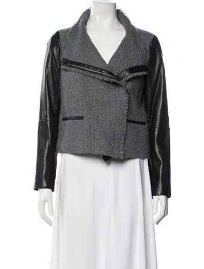 Pre-owned Vince Wool Colorblock Pattern Biker Jacket In Gray