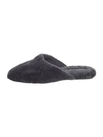 Pre-owned Vince Wool Fur Trim Mules In Blue