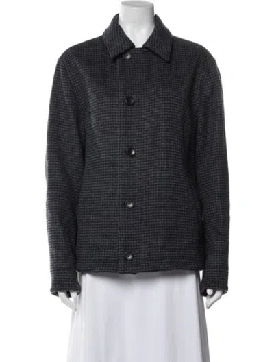 Pre-owned Vince Wool Houndstooth Print Coat In Blue