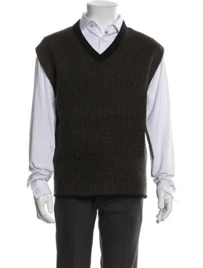 Pre-owned Vince Wool Houndstooth Print Vest In Blue