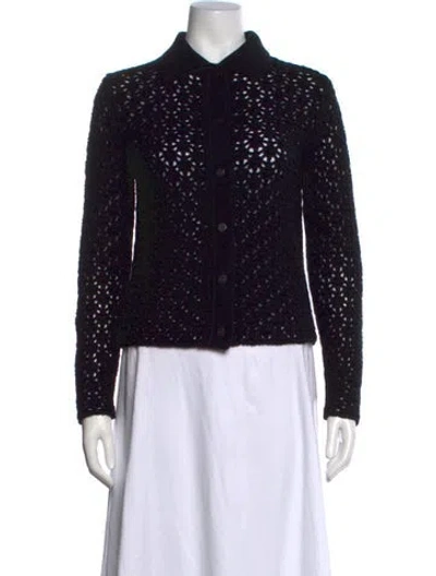 Pre-owned Vince Wool Lace Pattern Sweater In Black