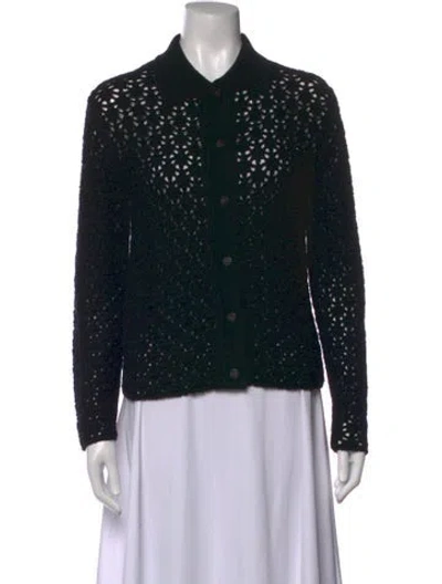 Pre-owned Vince Wool Lace Pattern Sweater In Black
